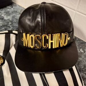 MOSCHINO Leather Baseball Cap with Gold Lettering